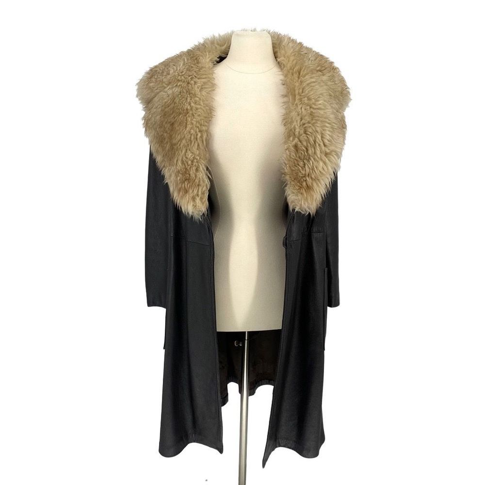 Vintage 70s Cyril Daniel Leather Trench Coat with Fur Collar Size M Union Made i - Picture 3 of 14